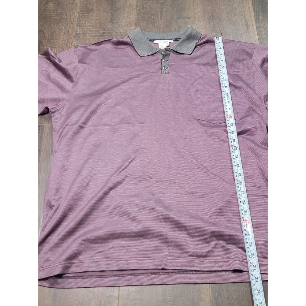 Ermenegildo Zegna Mens XL Burgundy Grey Micro Stripe Cotton Polo Shirt Italy